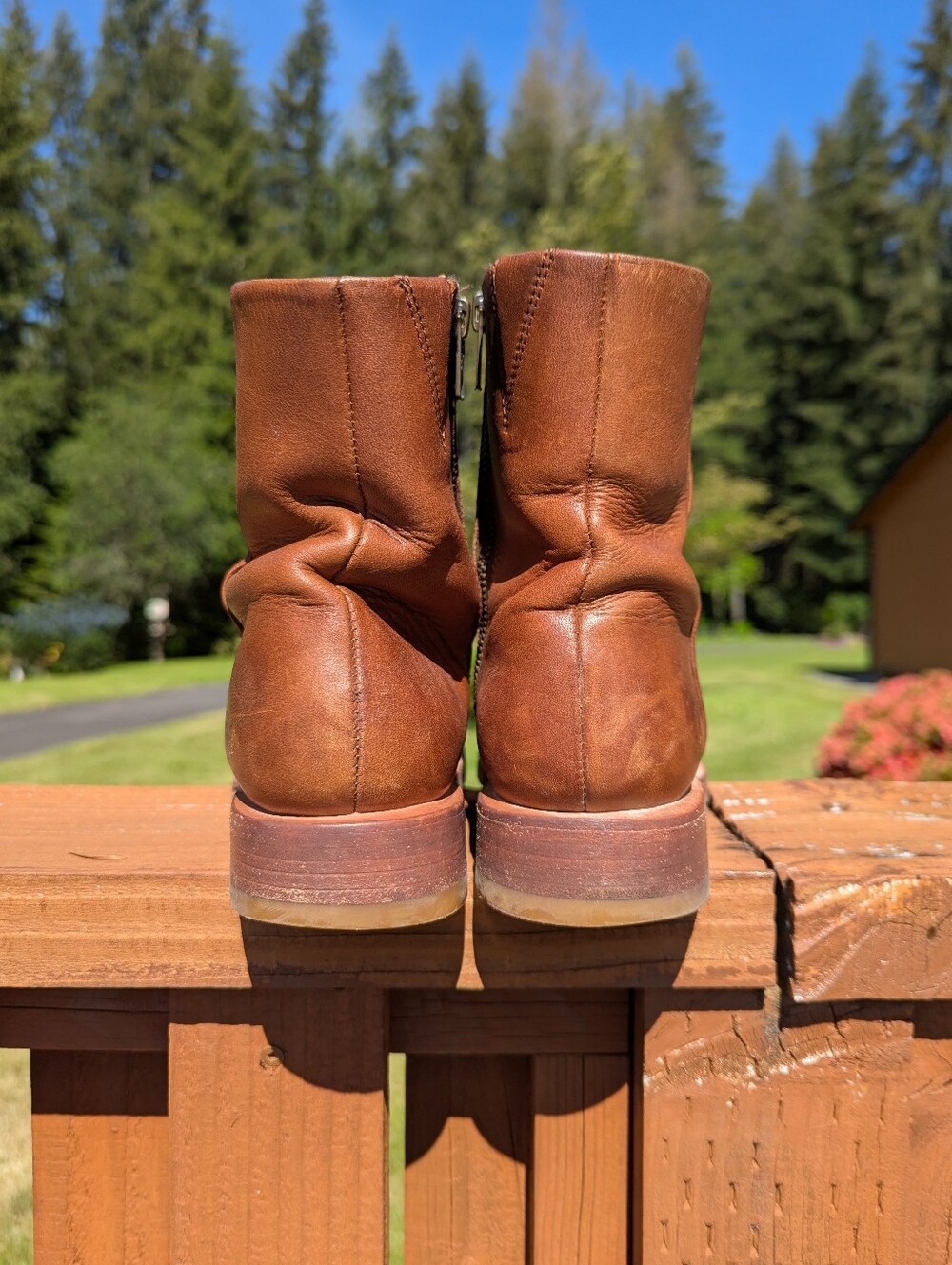Frye Veronica Inside Zip Caramel 9B Leather Boots Biker - Picture 4 of 10